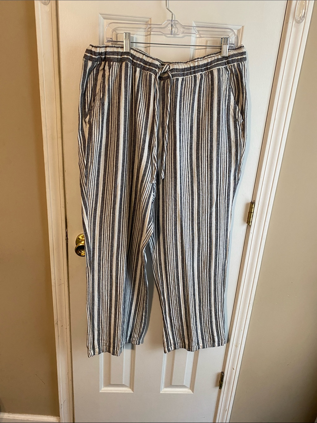 Old Navy Xl Wide Leg Striped Drawstring Trousers - Black & White